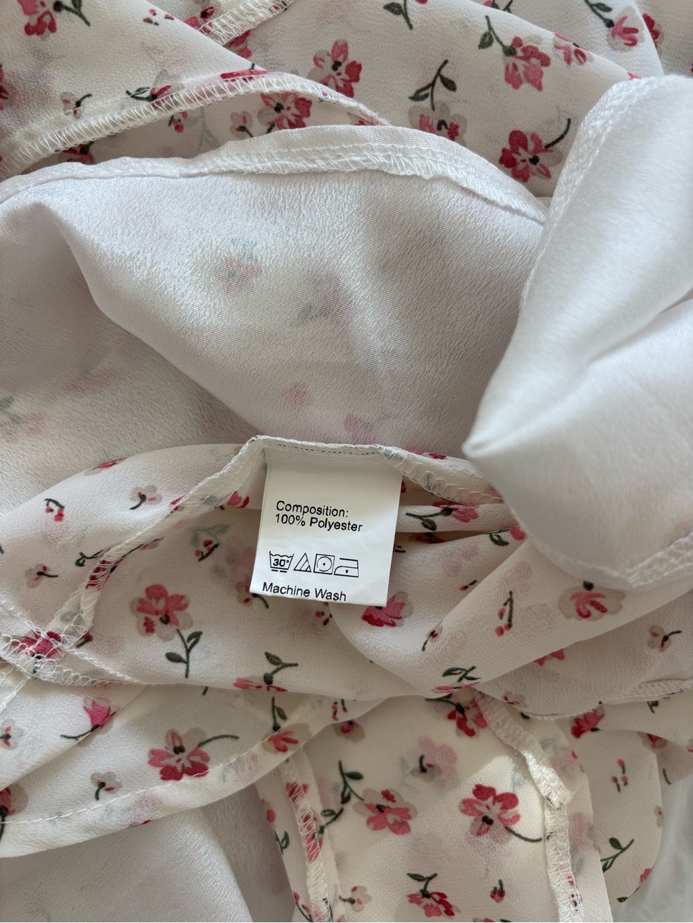 Floral Ruffle Hem Skirt - White with Pink Floral | Cottagecore Coquette Summer S - Picture 8 of 8